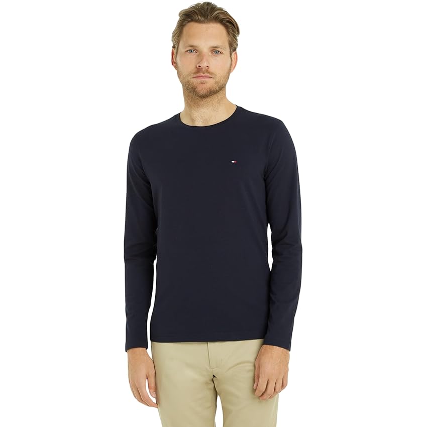 Tommy Hilfiger Uomo Maglietta Maniche Lunghe Stretch Slim Fit Cotone
