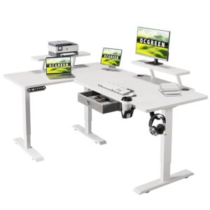 OCGREEN Splice Board Home Office Computer - Scrivania ergonomica con ripiano per monitor (bianco)