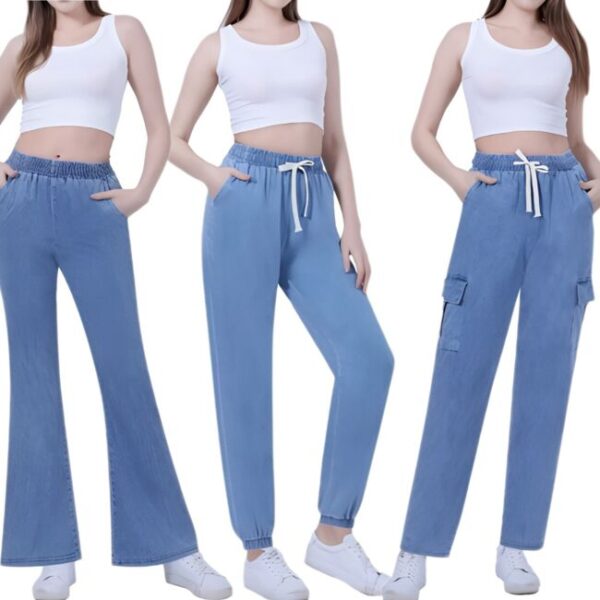 Jeans Donna Cargo Jogger Zampa Elasticizzato Pantaloni Slim Pantalone VEQUE