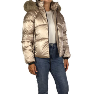 Piumino Donna Imbottito Con Cappuccio Di Pelliccia Giubbotto Invernale Veque