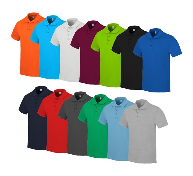 polo uomo FRUIT OF THE LOOM 100% cotone manica corta bottoni PREMIUM 13 colori