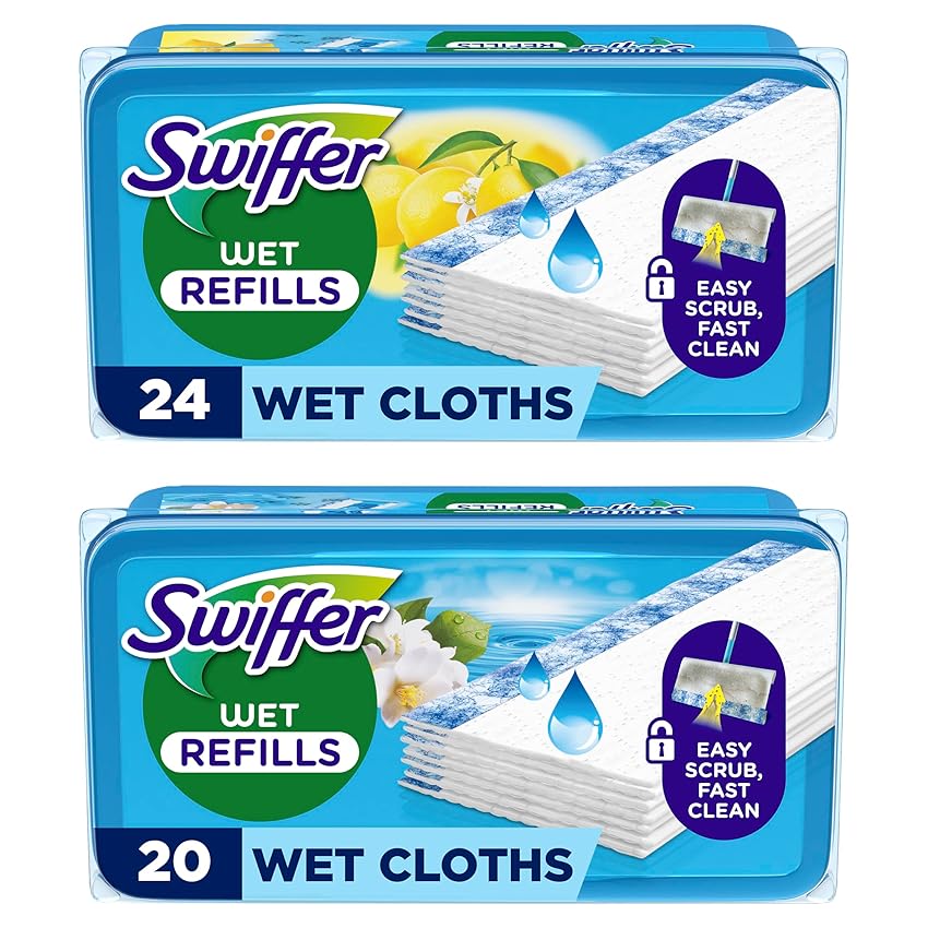 Swiffer Panni Umidi per Scopa Lavapavimenti con Profumo Agrumi Freschi x24 e Mattina Fresca x20 Swiffer Panni Umidi per Scopa Lavapavimenti con Profumo Agrumi Freschi x24 e Mattina Fresca x20