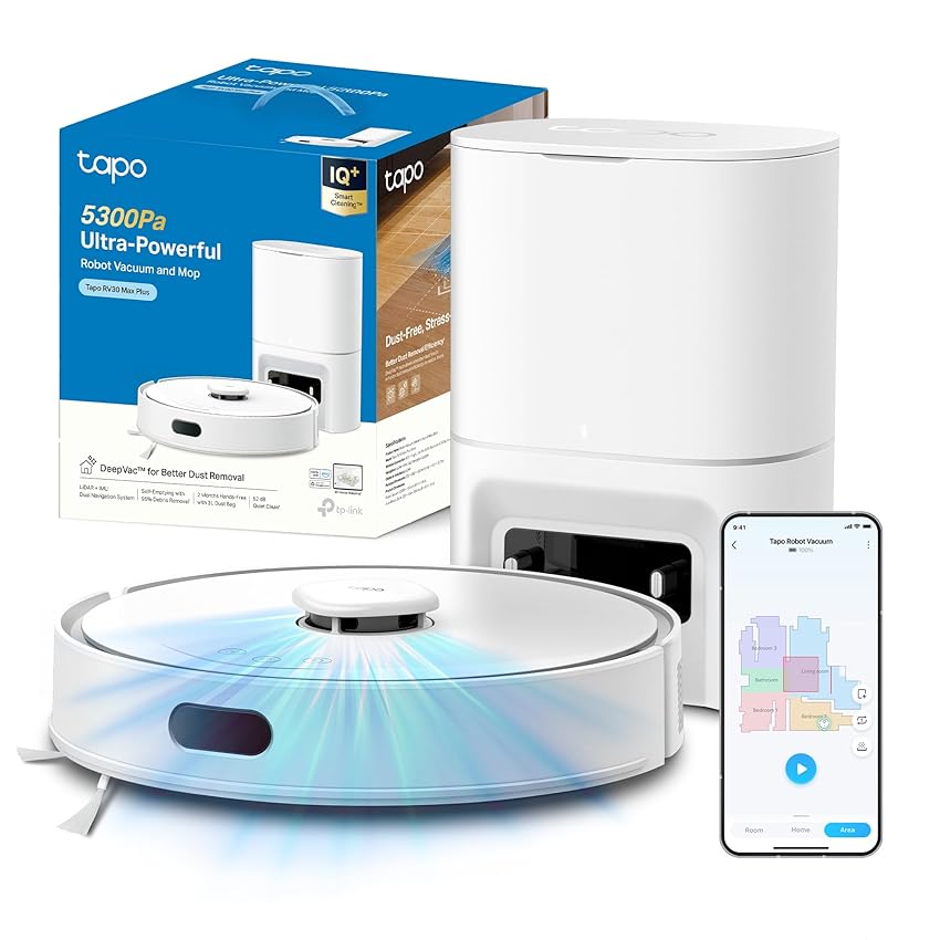 Tapo RV30 Max Plus White Robot Aspirapolvere Lavapavimenti con Mappatura 5300Pa Tapo RV30 Max Plus White Robot Aspirapolvere Lavapavimenti con Mappatura 5300Pa