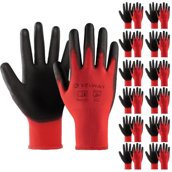 Velway Guanti da Lavoro Protettivi 12 Paia - Resistenti all'Abrasione