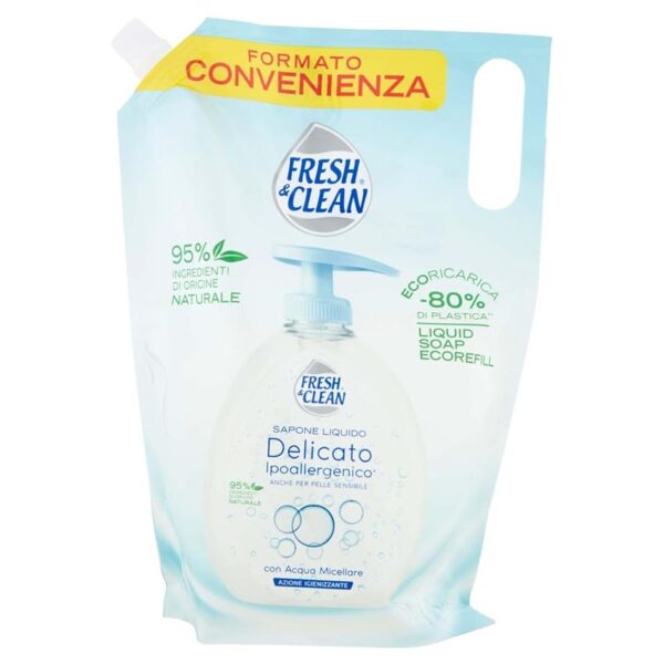 Fresh&Clean Sapone Liquido Ecoricarica Ipoallergenico Delicato 1000ml