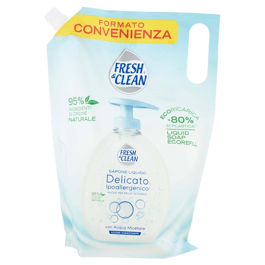 Fresh&Clean Sapone Liquido Ecoricarica Ipoallergenico Delicato 1000ml Fresh&Clean Sapone Liquido Ecoricarica Ipoallergenico Delicato 1000ml