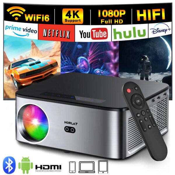 HORLAT 26000 Lumen Android 4K Proiettore 8K Decodifica Video Audio Home Theater AutoFocus