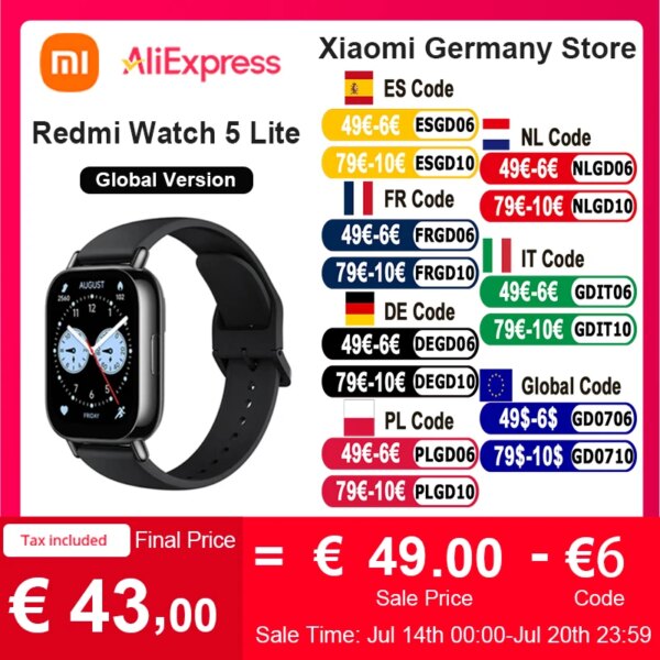 Xiaomi Redmi Watch 5 Lite Versione globale Schermo AMOLED da 1