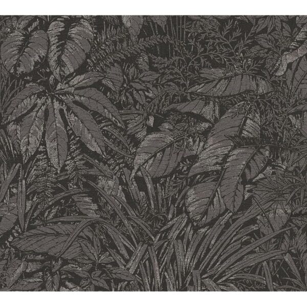 Livingwalls Carta da parati nera grigia – giungla 395606 – Carta da parati in tessuto