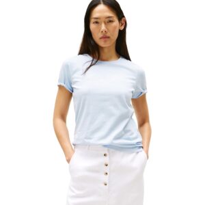 Tommy Hilfiger Donna T-Shirt Maniche Corte Script con Scollo Rotondo