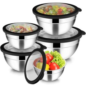 Joyfair Set di 5 ciotole in acciaio inox con coperchio trasparente (5)