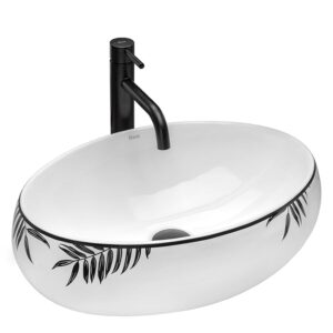 Rea Lavabo da Appoggio Shila Lavandino bagno 465 x 310 x 150 mm Ceramica (Bianco/Nero)