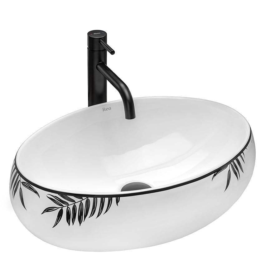 Rea Lavabo da Appoggio Shila Lavandino bagno 465 x 310 x 150 mm Ceramica (Bianco/Nero) Rea Lavabo da Appoggio Shila Lavandino bagno 465 x 310 x 150 mm Ceramica (Bianco/Nero)