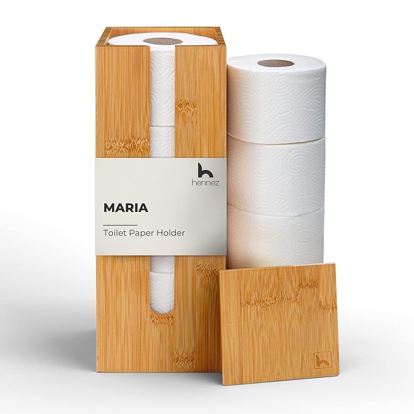 HENNEZ Porta Carta Igienica da Terra Legno di Bambu Chiuso - Portarotolo da Terra Contenitore HENNEZ Porta Carta Igienica da Terra Legno di Bambu Chiuso - Portarotolo da Terra Contenitore