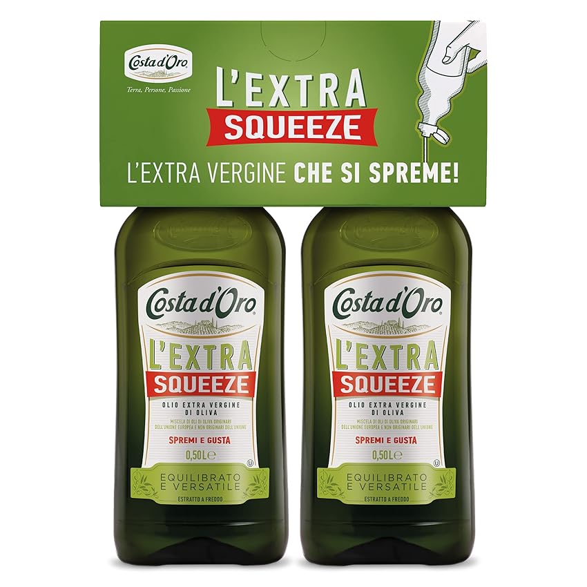 Costa d'Oro - Extra Squeeze Bipack 2 x 500ml. Olio Extravergine di oliva estratto Costa d'Oro - Extra Squeeze Bipack 2 x 500ml. Olio Extravergine di oliva estratto