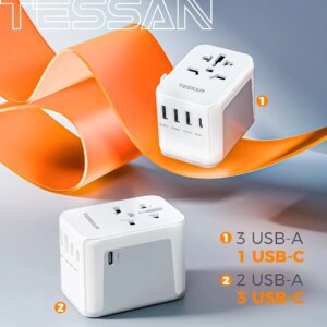 Adattatore da viaggio universale TESSAN in tutto il mondo con USB e tipo C