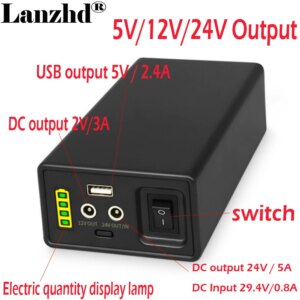 Nuovo pacco batteria agli ioni di litio da 18650 pezzi 7 s1p uscita DC 12V 24V USB