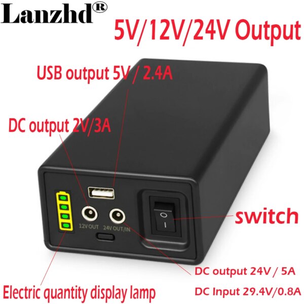 Nuovo pacco batteria agli ioni di litio da 18650 pezzi 7 s1p uscita DC 12V 24V USB