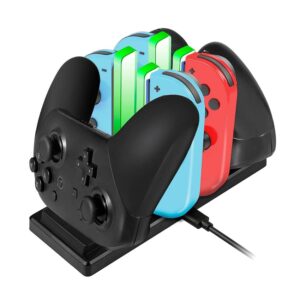 EXTSUD Stazione Ricarica per Nin-tendo Switch Joy-con e PRO Controller 6 in 1 Base Caricatore Nin