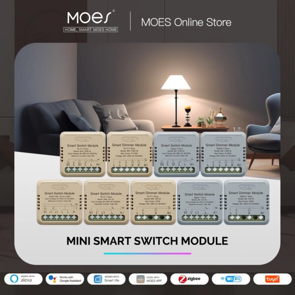 MOES Mini Tuya WiFi/Zigbee Smart Switch/Modulo Dimmer Modulo FAI DA TE Interruttore