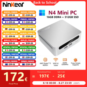 Ninkear N4 MINI PC AMD Ryzen™5 4600H fino a 4.2 GHz 16GB DDR4 512GB SSD WiFi 6 BT