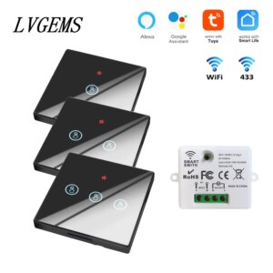 Tuya Wireless Wifi Smart Switch 1/2/3 Gang Touch Pannello in vetro Modulo intelligente