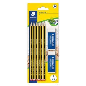 Staedtler Noris -Set Scuola Cancelleria di 6 Matite Hb + 2 Gomme da Cancellare