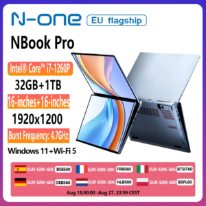 N-one NBook Pro 16 pollici + 16 pollici Laptop a doppio schermo Intel Core i7