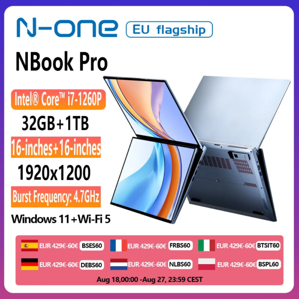 N-one NBook Pro 16 pollici + 16 pollici Laptop a doppio schermo Intel Core i7