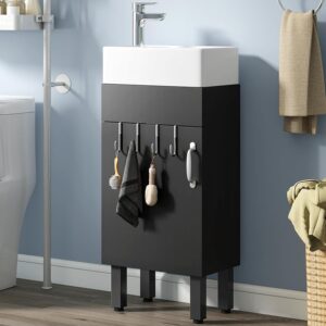 YITAHOME Armadietto Bagno Mobile con 2 Ganci per Bagno Cucina Nero Rubinetto Non Incluso
