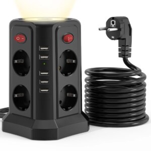Torre presa multifunzionale UE a 8 posizioni con 5 porte USB