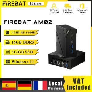 FIREBAT AM02 MINI PC AMD Ryzen 5 6600H DDR5 16GB RAM 512GB SSD WIFI6 BT5.2 portatile