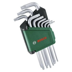 Bosch Set de 9 clés Torx (clés multitâches en acier S2 TX8-TX40 côté long surface antirouille)