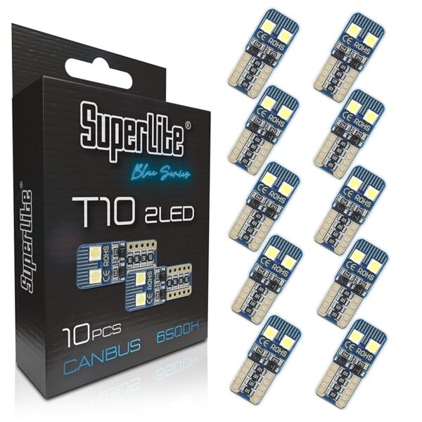 Superlite Set di 10 lampadine T10 a 4 Leds della gamma Blue Series. Tecnologia CanBus