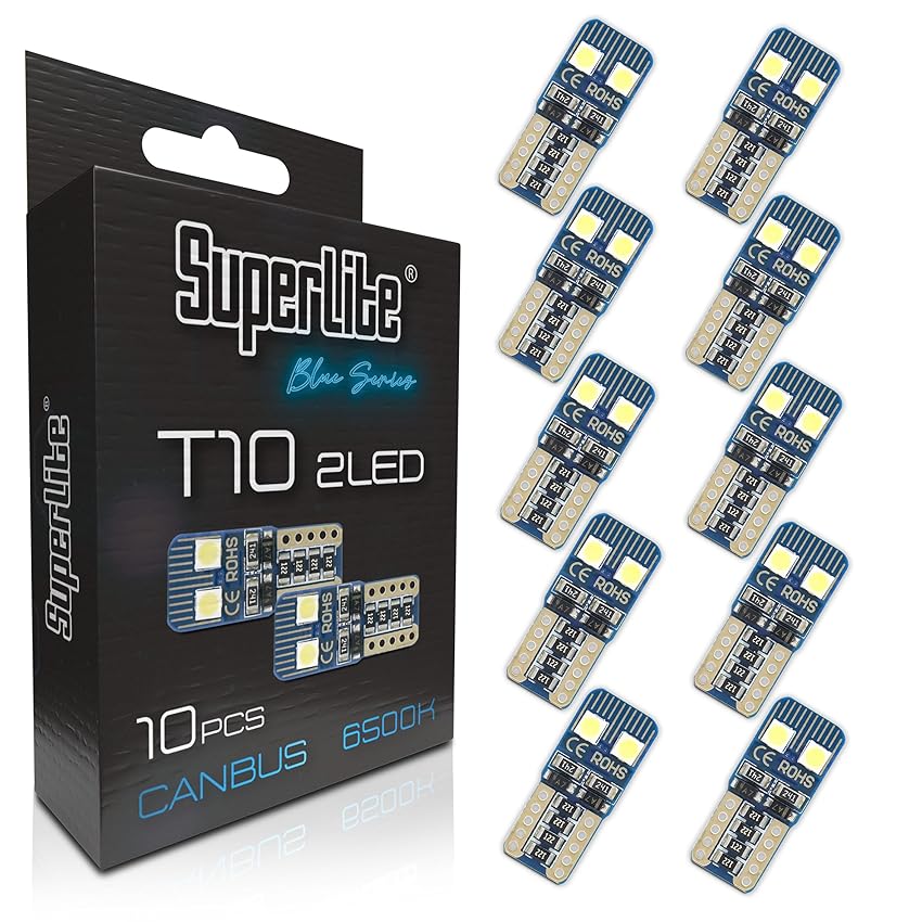Superlite Set di 10 lampadine T10 a 4 Leds della gamma Blue Series. Tecnologia CanBus Superlite Set di 10 lampadine T10 a 4 Leds della gamma Blue Series. Tecnologia CanBus