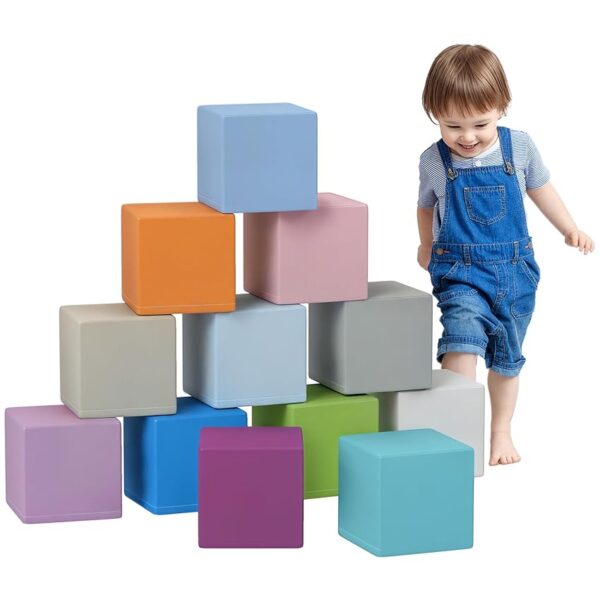 HOMCOM Set 12 Cubi Giocattolo Morbidi per Bambini 12-36 Mesi