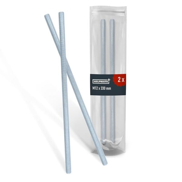 HELPMATE - Asta filettata M12 x 330 mm in acciaio zincato - Set da 2 pezzi di barra