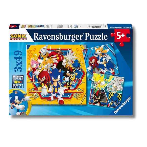 Ravensburger - Puzzles Sonic Confezioni Da 3 | Puzzle Bambini 5 Anni O Più | Regalo
