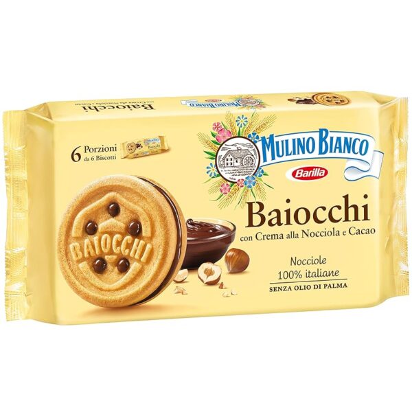 Mulino Bianco Biscotti Baiocchi con Crema alla Nocciola e Cacao per Colazione e Snack