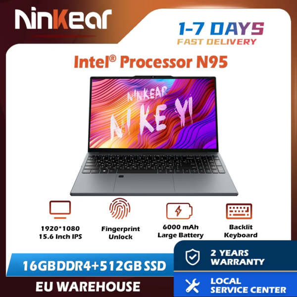 Laptop Ninkear N15 Air 15.6" FHD IPS 16GB DDR4 512GB SSD Intel N95 180 ° Flip con