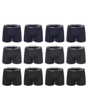 Set 24 Pezzi Boxer Uomo Mutande Cotone Elastico Intimo Nero Grigio Blu VEQUE