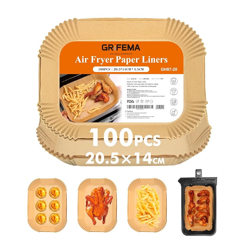 GRIFEMA Carta Forno per Friggitrice ad Aria 100 Pezzi GRIFEMA Carta Forno per Friggitrice ad Aria 100 Pezzi