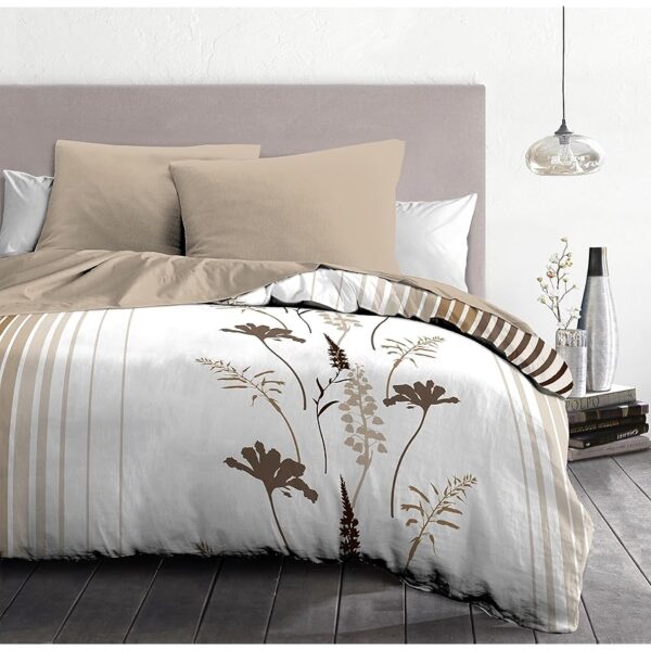 Home Linge Passion Parure copripiumino 240 x 260 NARJISS crema e tonalità di legno