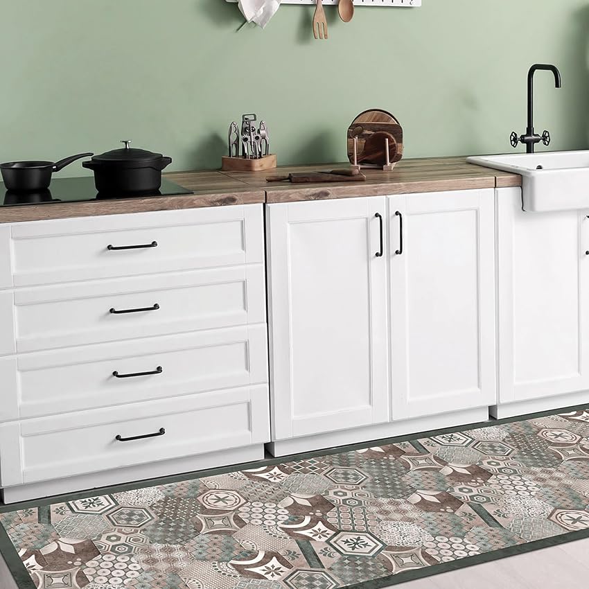 CREARREDA Tappeto cucina 180x50cm Hexagonal Green Tiles vinile antiscivolo e lavabile CREARREDA Tappeto cucina 180x50cm Hexagonal Green Tiles vinile antiscivolo e lavabile