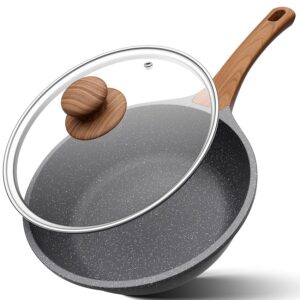 YASHE Padella Alta in Granito 26 cm con Coperchio – Padella Antiaderente Profonda