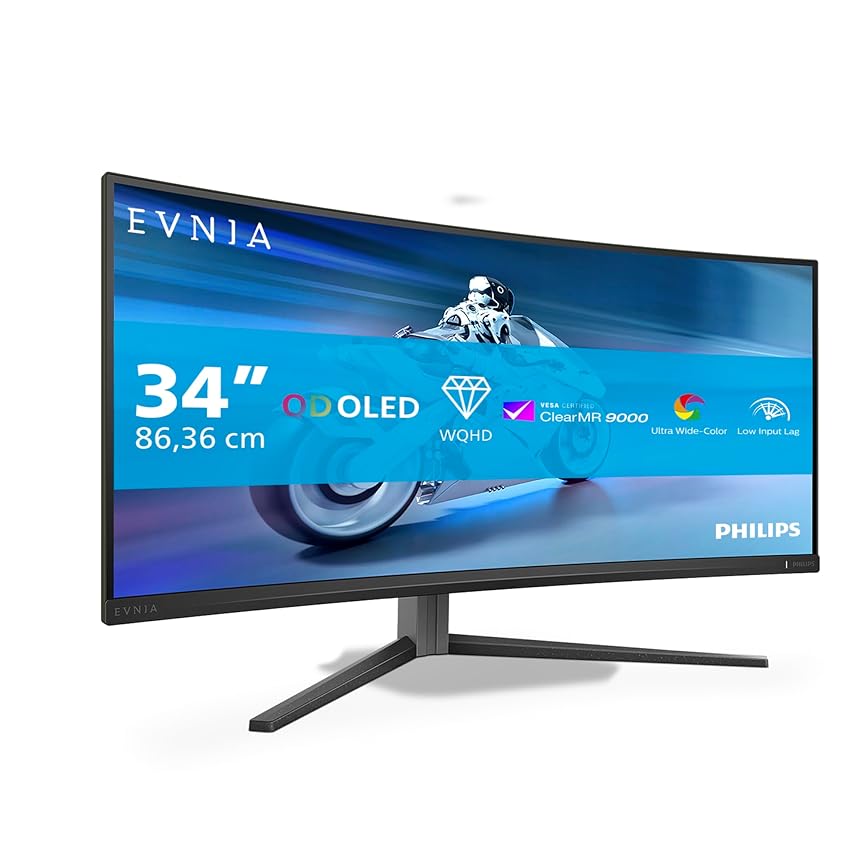 PHILIPS Evnia 34M2C6500AM - Monitor curvo OLED WQHD da 34 pollici PHILIPS Evnia 34M2C6500AM - Monitor curvo OLED WQHD da 34 pollici