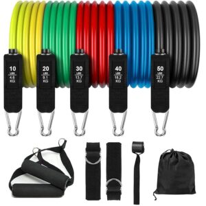 Elastici Fitness Set 5 Resistance Band 150LB Ancore Maniglie Passanti per Piedi Corda