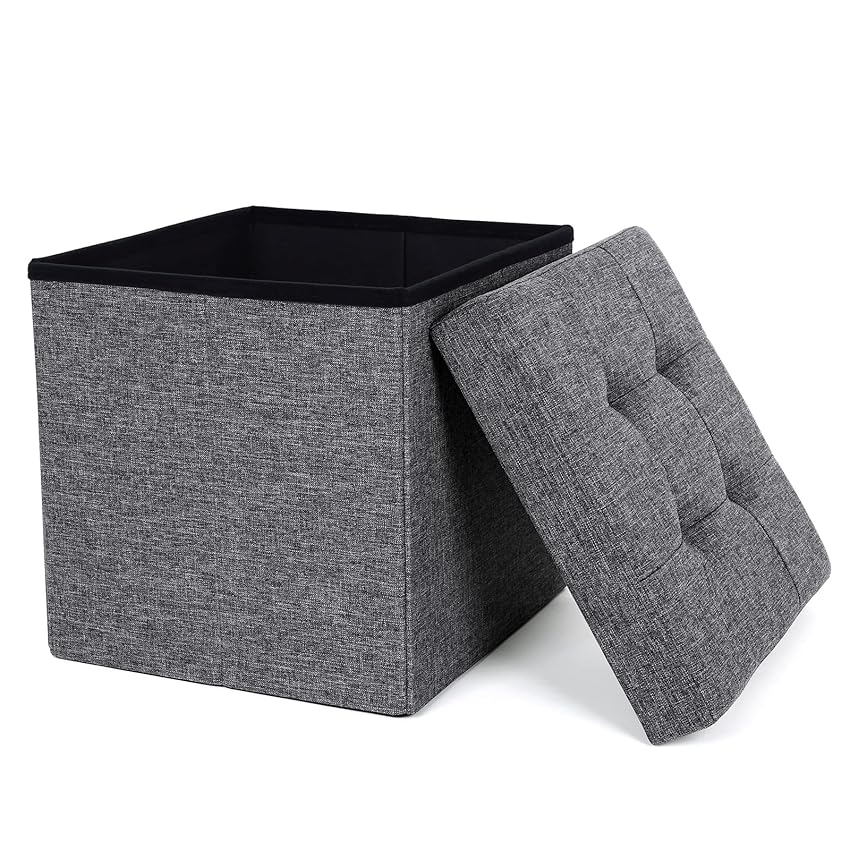 SONGMICS Pouf Cubo Poggiapiedi Sgabello Contenitore Pieghevole in Lino Imbottito SONGMICS Pouf Cubo Poggiapiedi Sgabello Contenitore Pieghevole in Lino Imbottito