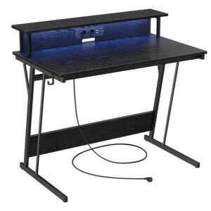 VASAGLE Scrivania da Gaming con Luci LED e Prese di Corrente