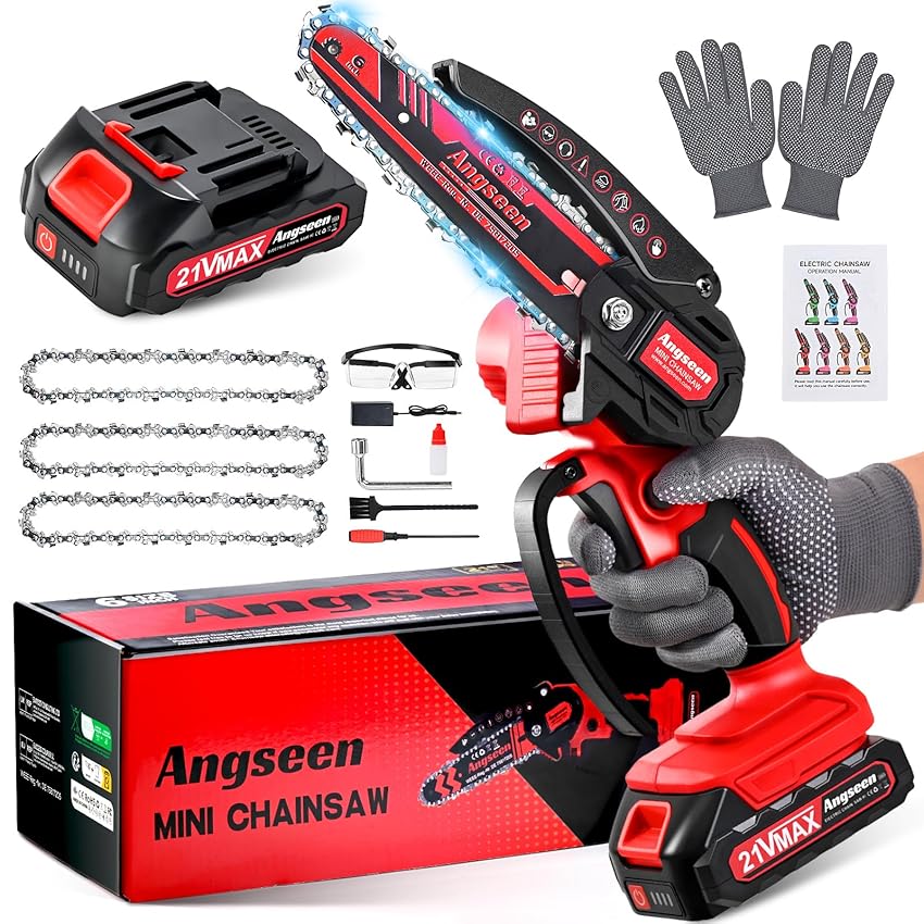 Angseen Mini Motosega a Batteria Per Potatura con 3 Catene Angseen Mini Motosega a Batteria Per Potatura con 3 Catene